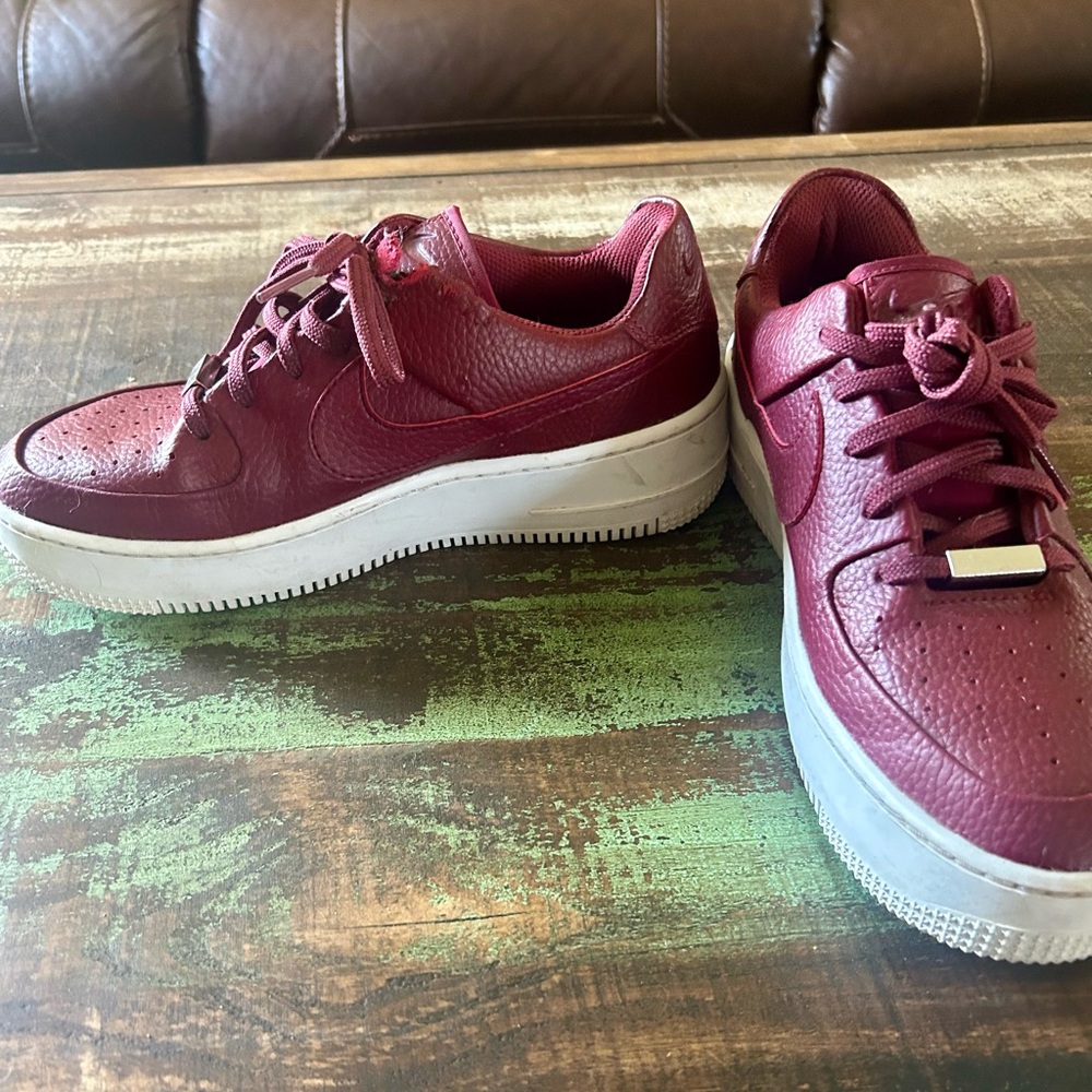 Burgundy Platform Air Force with White Soles